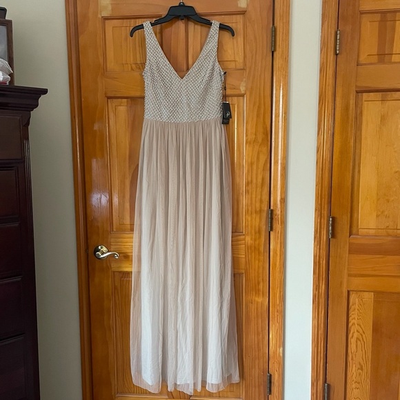 Adrianna Papell Anthropologie Champagne Bryce Beaded Gown Dress Sz 2 NWT - Picture 3 of 14
